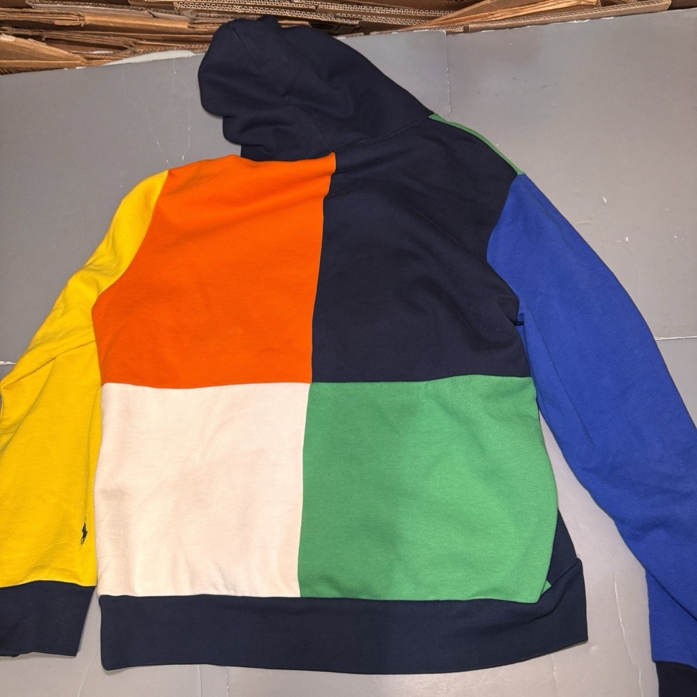 Polo Ralph Lauren Sweater Mens L Large Colorblock Hoodie Sweatshirt Flaws Stains - Picture 9 of 9